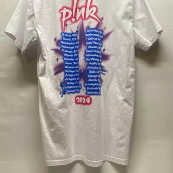P!nk 2024 Concert Shirt Adult Medium White Short Sleeve T-Shirt Multi Color Logo - Picture 7 of 12